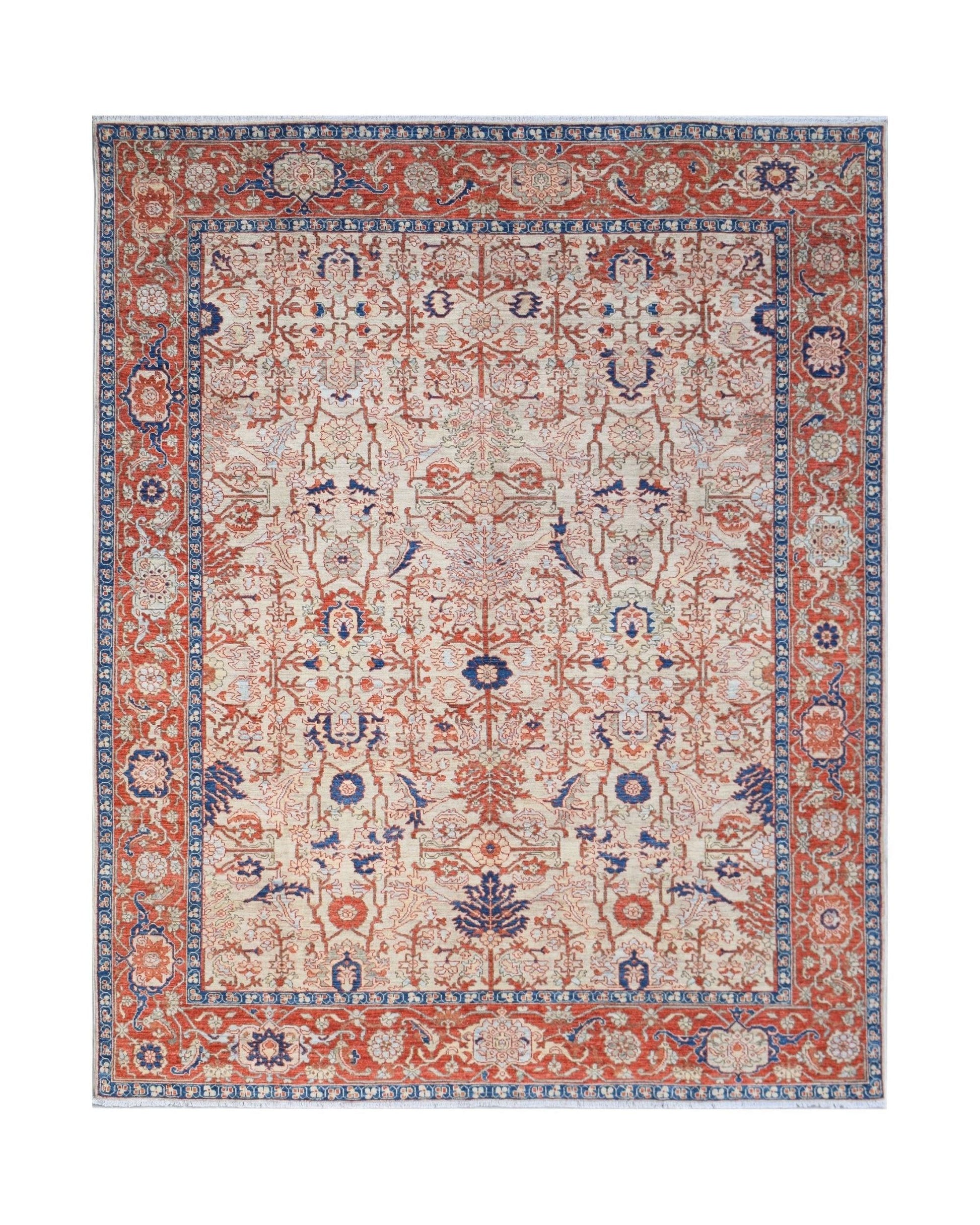 Handwoven Afghan Chobi rug featuring a traditional floral pattern in red, blue, and cream tones.