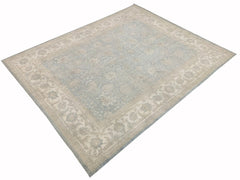 A rectangular Afghan Chobi rug featuring a traditional floral pattern in soft blue and beige tones.