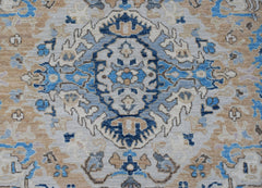 A handwoven Afghan Chobi rug featuring a traditional blue and beige floral medallion pattern.