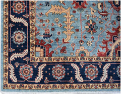 Handmade Afghan Chobi rug featuring a traditional floral pattern in blue, red, and beige tones.