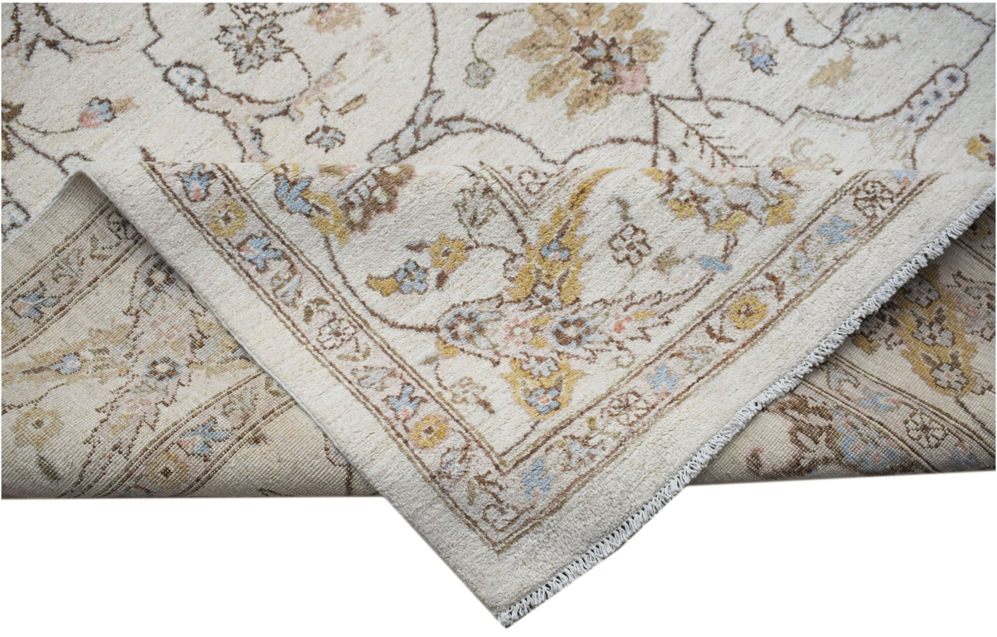 A handwoven Afghan Chobi rug featuring a traditional floral pattern in soft, earthy tones.