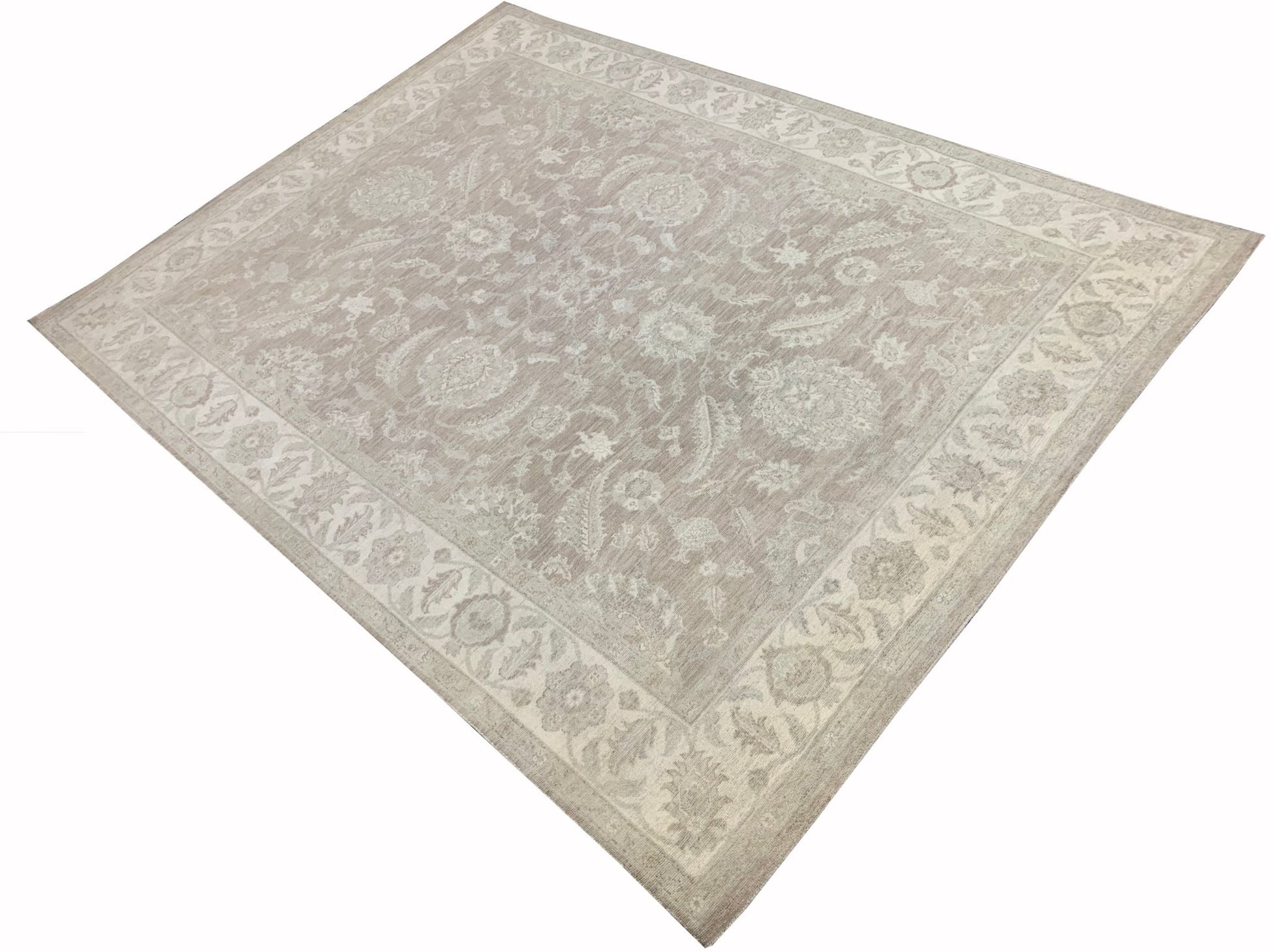 A rectangular Afghan Chobi rug featuring a traditional floral pattern in neutral beige tones.