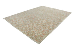 An Afghan Chobi rug featuring a repeating geometric diamond pattern in earthy, neutral tones.