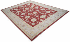 A rectangular Afghan Chobi rug featuring a traditional floral pattern in red and cream tones.
