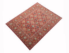 A rectangular Afghan Chobi rug featuring a traditional floral pattern in shades of red and beige.