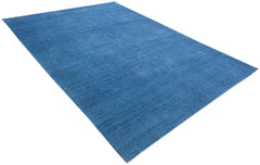 A rectangular, handwoven Afghan Chobi rug featuring a solid, textured blue wool surface.