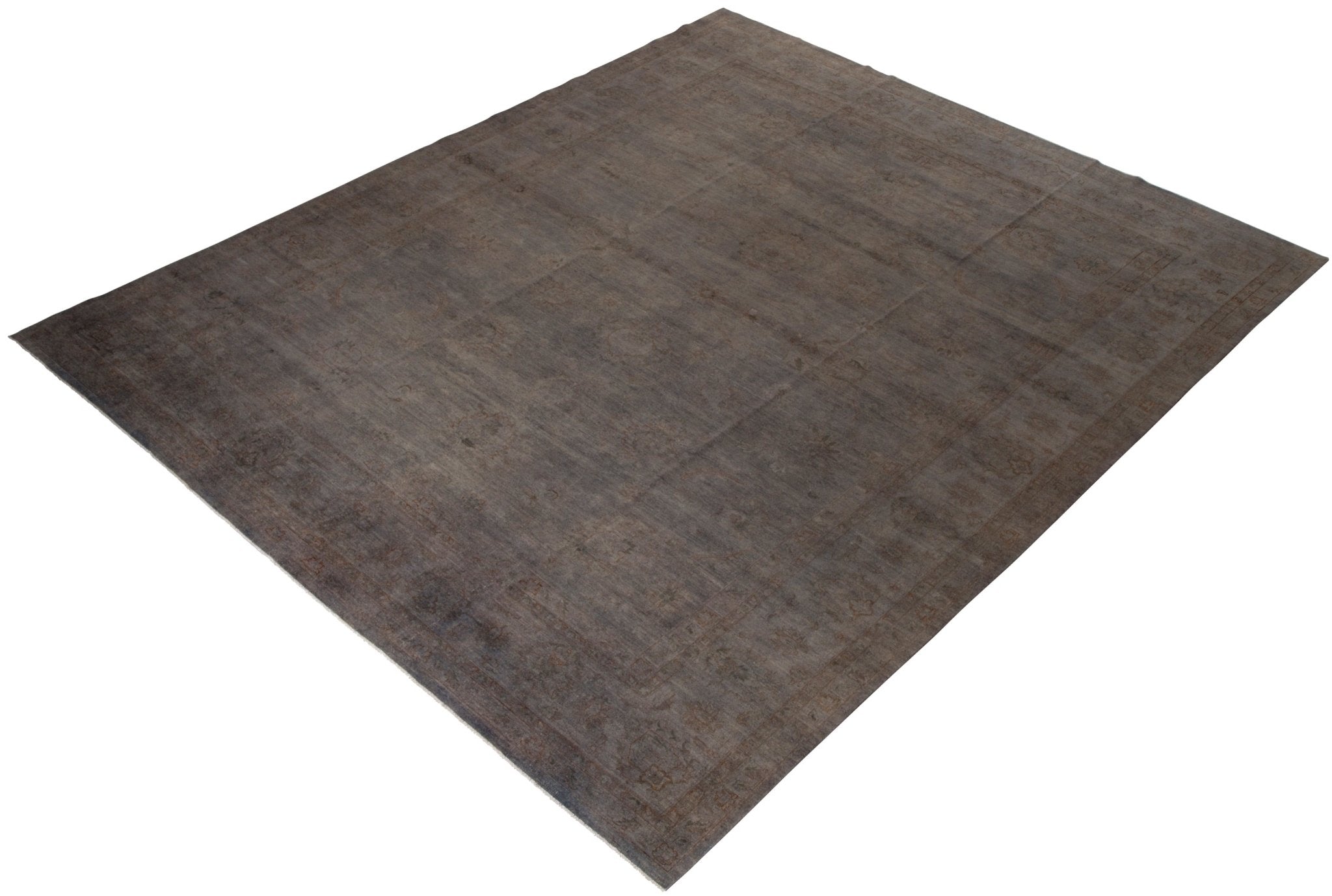 An overdyed Afghan Chobi rug featuring a dark, muted brown tone with subtle traditional patterns.