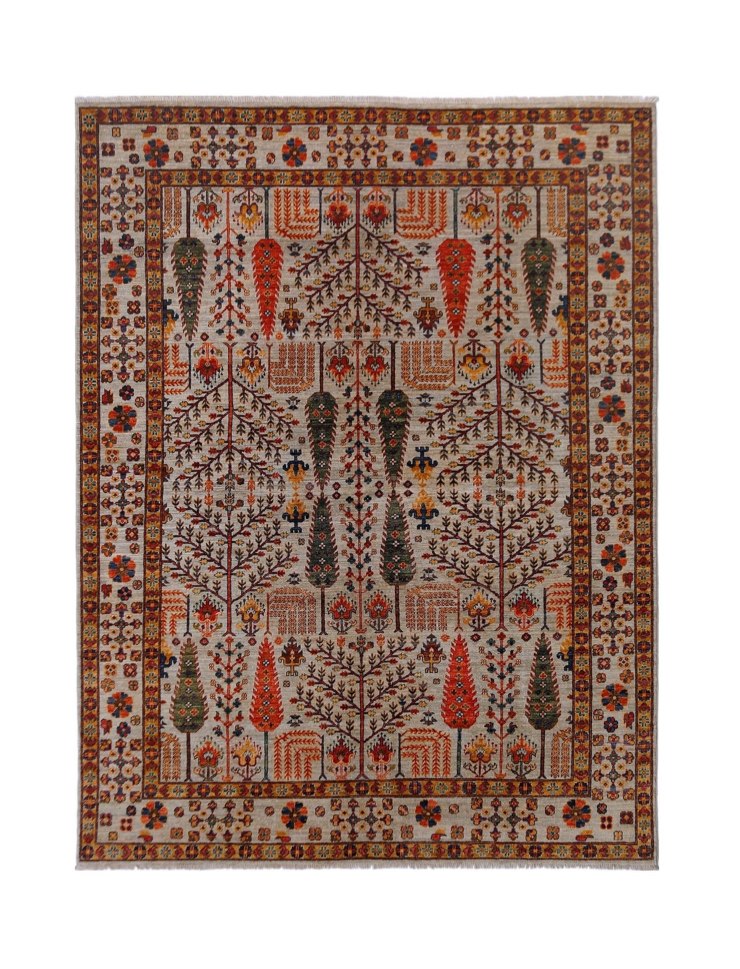 Handmade Traditional Afghan Tree Of Life Rug | 309 x 248 cm | 10'2" x 8'2" - Najaf Rugs & Textile