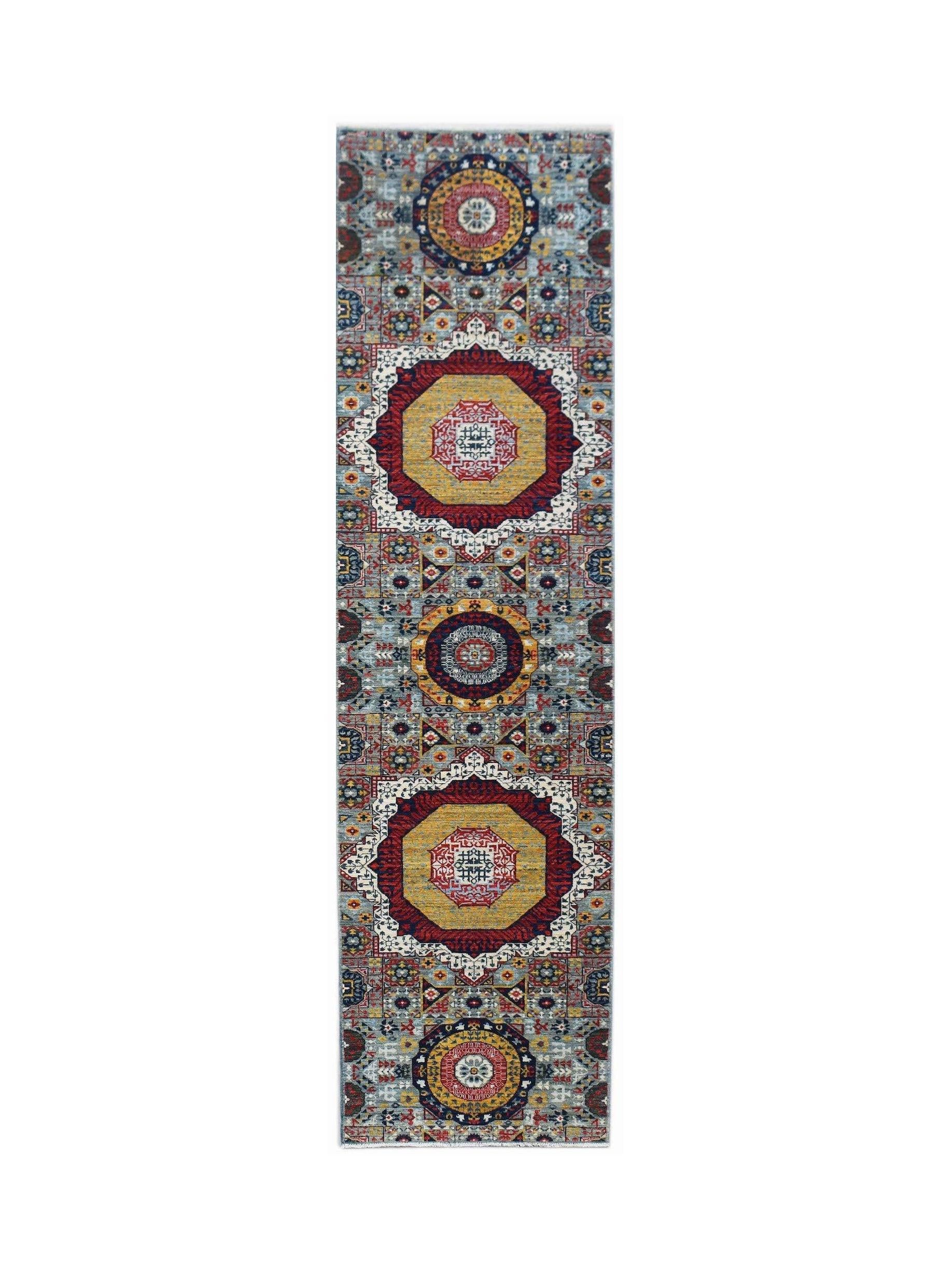 Handwoven Afghan Chobi runner rug featuring a traditional Mamluk medallion pattern in warm tones.