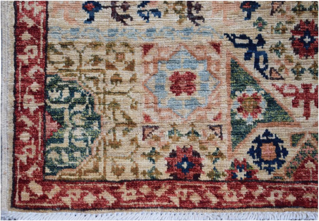 Handmade Afghan Chobi runner featuring a geometric Mamluk medallion design in muted earth tones.