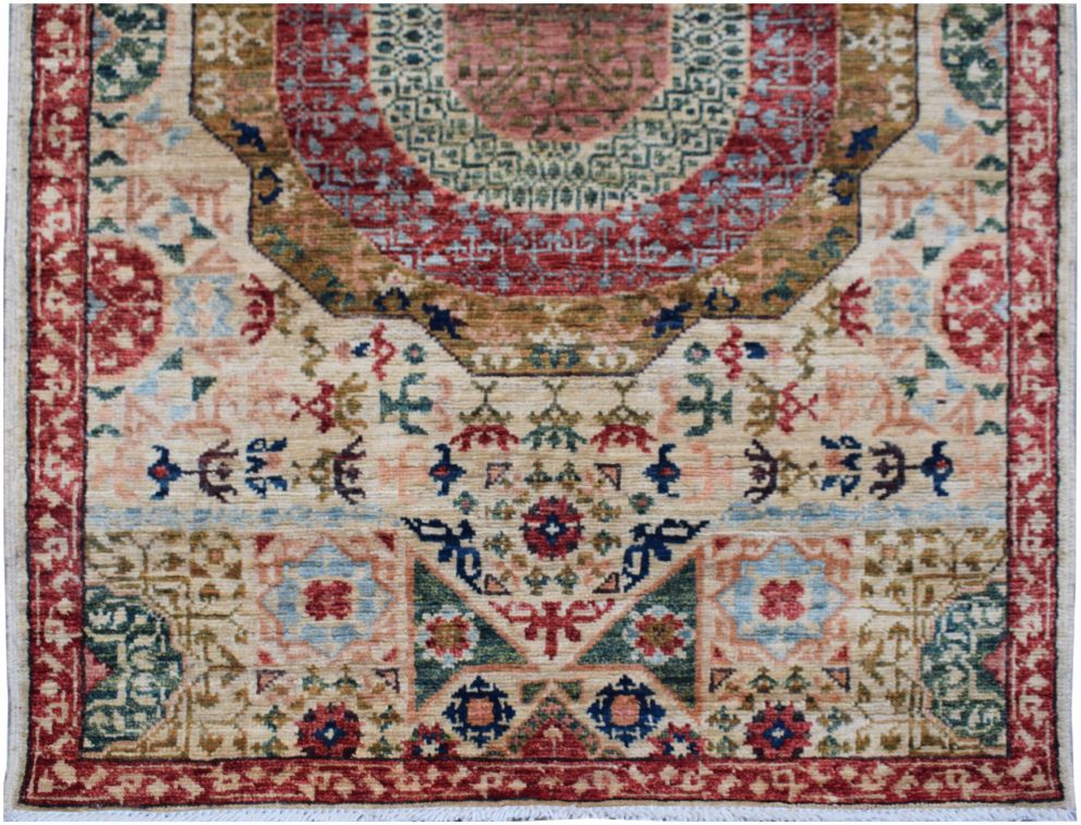 Handmade Afghan Chobi runner rug featuring a traditional Mamluk medallion design in muted tones.