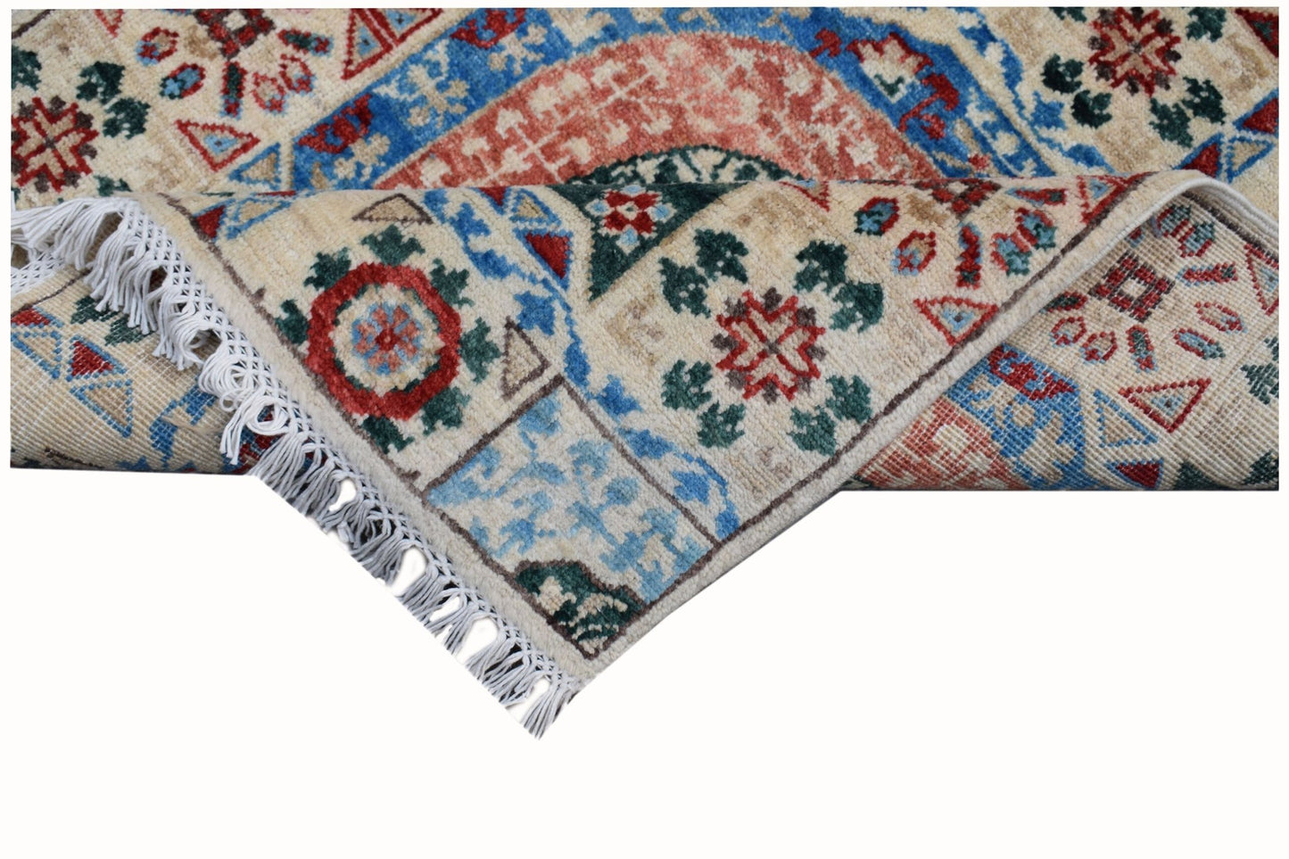 A handmade Afghan Chobi runner featuring a traditional Mamluk medallion pattern in wool.
