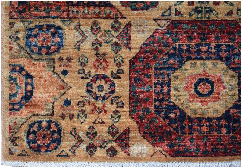 Handmade Afghan Chobi runner rug featuring a traditional Mamluk medallion design in warm tones.