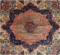 Handmade Afghan Chobi runner featuring a traditional Mamluk medallion design in red and blue.