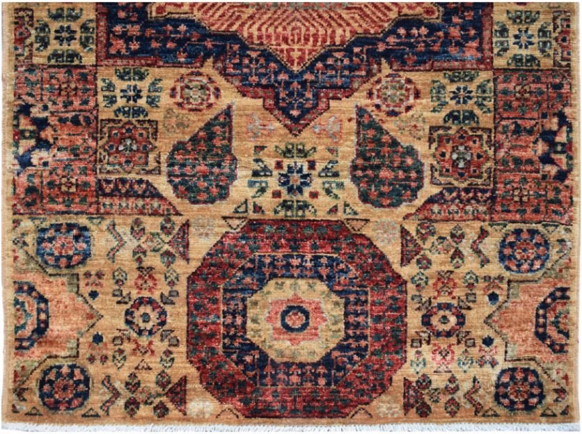 Handmade Afghan Chobi runner rug featuring a traditional Mamluk medallion design in warm tones.