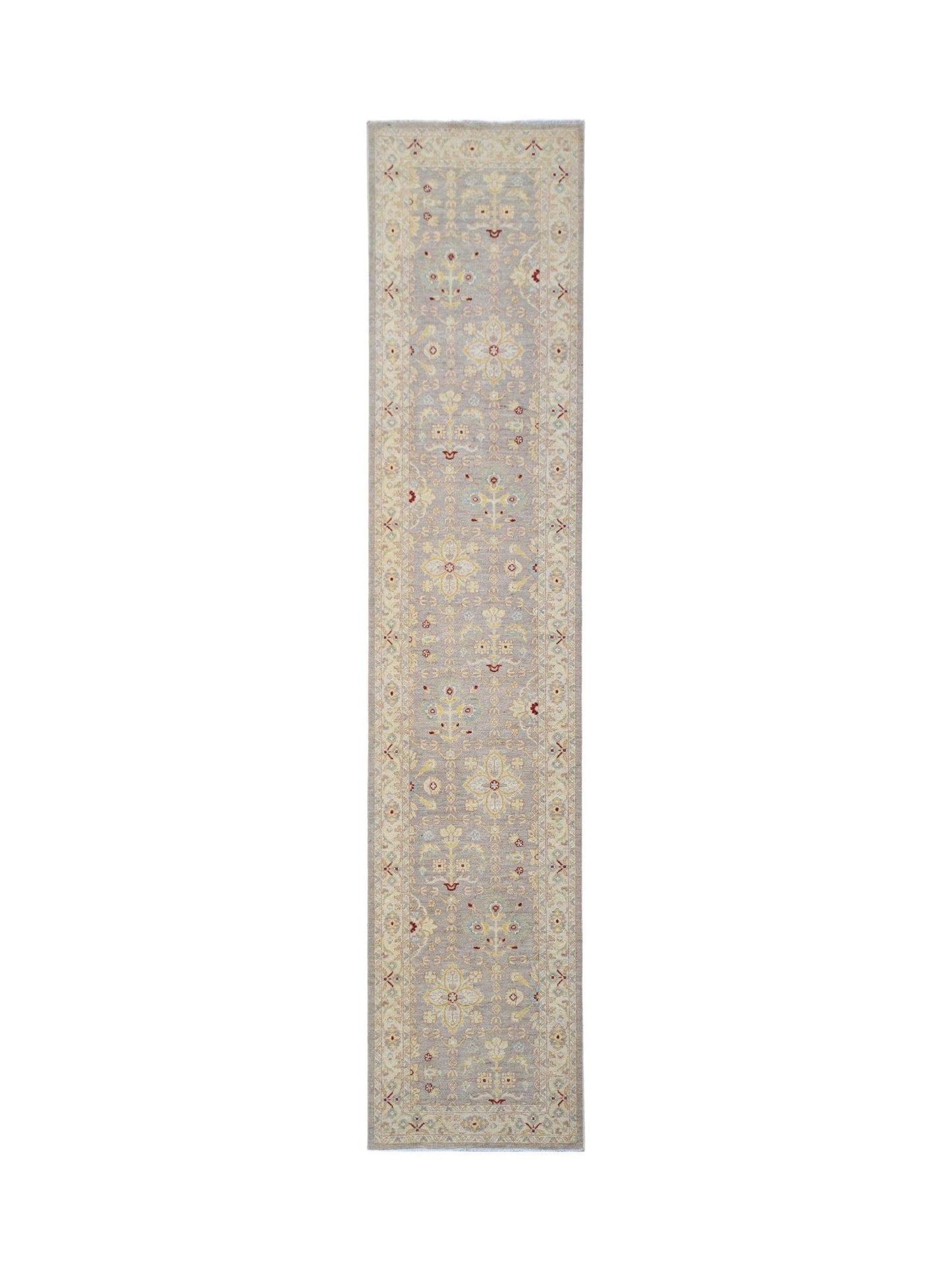 A hand-knotted Afghan Chobi runner featuring a traditional floral pattern in soft, earthy tones.