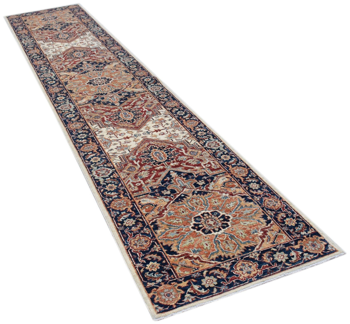 A handmade Afghan Chobi runner rug featuring a traditional floral pattern in earthy tones.