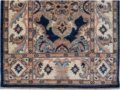 Handmade Afghan Chobi runner featuring traditional floral patterns in blue, tan, and cream tones.