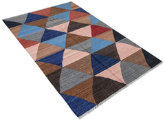 Afghan Maimana Kilim with a geometric triangle pattern in various colors.