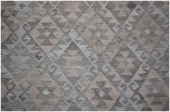 Handwoven Afghan Maimana kilim rug featuring a neutral geometric diamond pattern in natural wool.