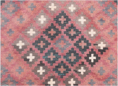 Handmade Afghan Maimana kilim rug featuring a geometric pattern of crosses in muted earth tones.