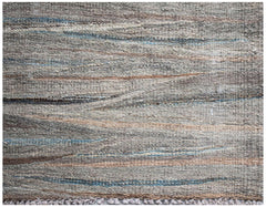Handwoven Afghan Maimana wool kilim featuring a textured grey surface with subtle blue and tan streaks.