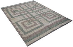 Afghan Maimana Kilim with geometric pattern in neutral tones.