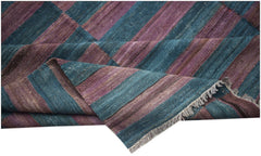 Afghan Maimana Kilim with diagonal stripes in purple and teal.