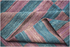 Afghan Maimana Kilim with diagonal stripes of purple and teal.
