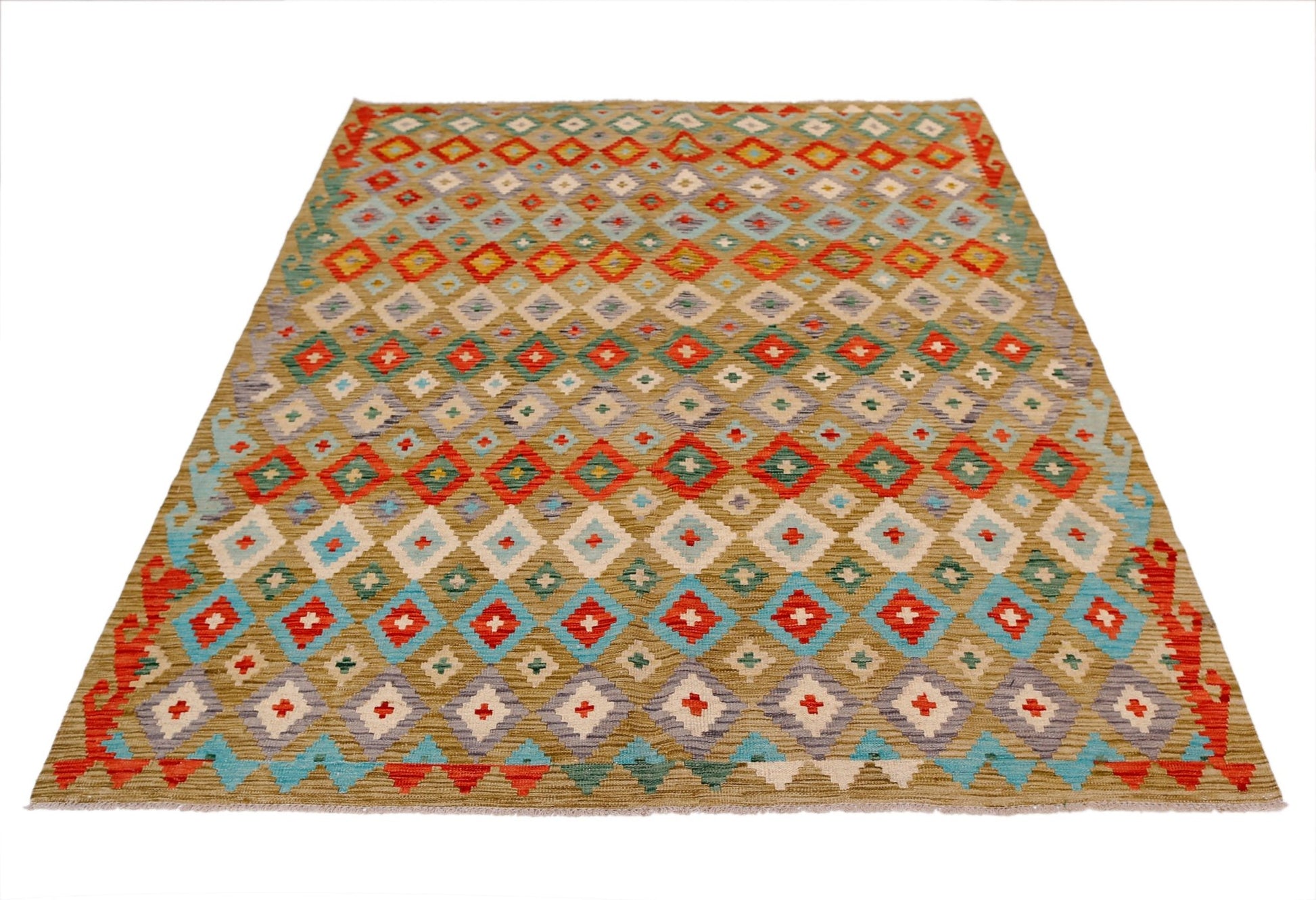 Handmade Afghan Maimana Kilim | 240 x 187 cm | 7'11" x 6'2" - Najaf Rugs & Textile