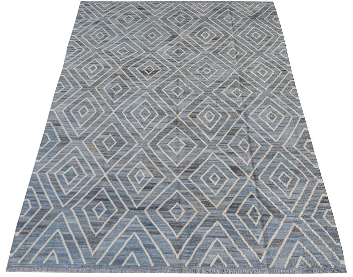 Afghan Maimana Kilim with a blue diamond pattern.