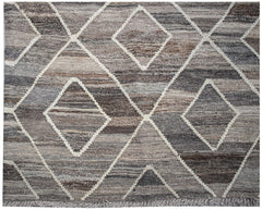 Afghan Maimana Kilim with a diamond pattern in shades of grey and brown.
