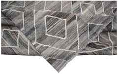 Handwoven Afghan Maimana kilim rug featuring a grey and brown geometric diamond pattern.