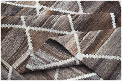 Handwoven Afghan Maimana kilim featuring a brown and cream geometric diamond pattern.