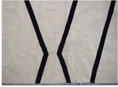 Handwoven Afghan Maimana kilim featuring a minimalist black geometric pattern on a cream background.