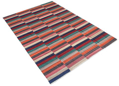 Afghan Maimana Kilim with horizontal stripes in multiple colors.