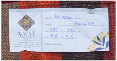 A handmade Afghan Maimana Kilim rug featuring a flatweave texture and geometric striped pattern.