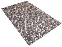 A rectangular Afghan Maimana kilim rug featuring a brown and white geometric diamond pattern.