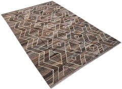Handwoven Afghan Maimana kilim rug featuring a brown and cream geometric diamond pattern.