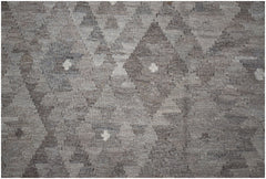 Handwoven Afghan Maimana kilim rug featuring a neutral-toned geometric diamond pattern.