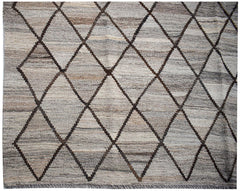 Afghan Maimana Kilim with a diamond pattern in neutral tones.