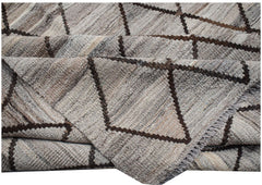 Afghan Maimana Kilim with a geometric diamond pattern in neutral tones.