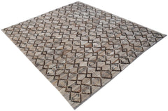 Handwoven Afghan Maimana kilim rug featuring a repeating geometric diamond pattern in neutral tones.