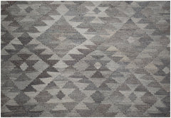 Handwoven Afghan Maiamana kilim rug featuring a geometric diamond pattern in natural wool tones.