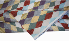 Handwoven Afghan Maimana kilim rug featuring a colorful geometric diamond pattern in wool.