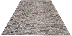Handwoven Afghan Maimana kilim rug featuring a brown and grey striped diamond pattern.