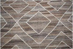 Handwoven Afghan Maimana wool kilim featuring a brown and beige geometric diamond pattern.