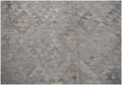 Handwoven Afghan Maimana kilim featuring a neutral-toned geometric diamond pattern in wool.