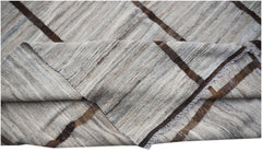 Afghan Maimana Kilim with diagonal brown stripes on a natural wool background.