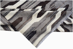 Afghan Maimana Kilim with a geometric pattern in shades of gray, brown, and cream.